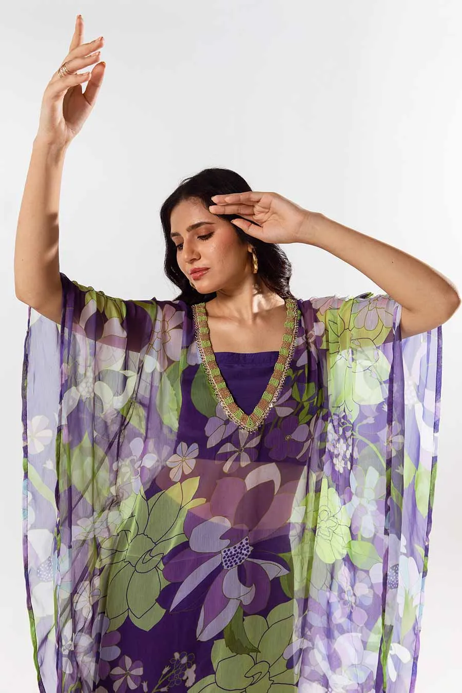 Voilet Printed Kaftan Set