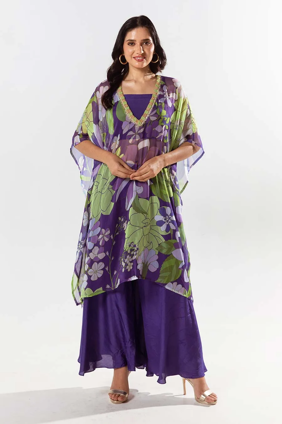 Voilet Printed Kaftan Set