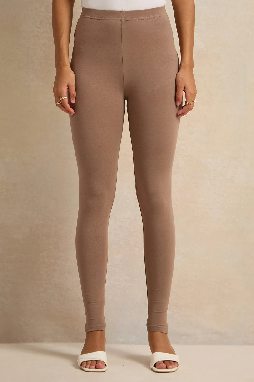 Women Brown Leggings Set (Pack Of 2)