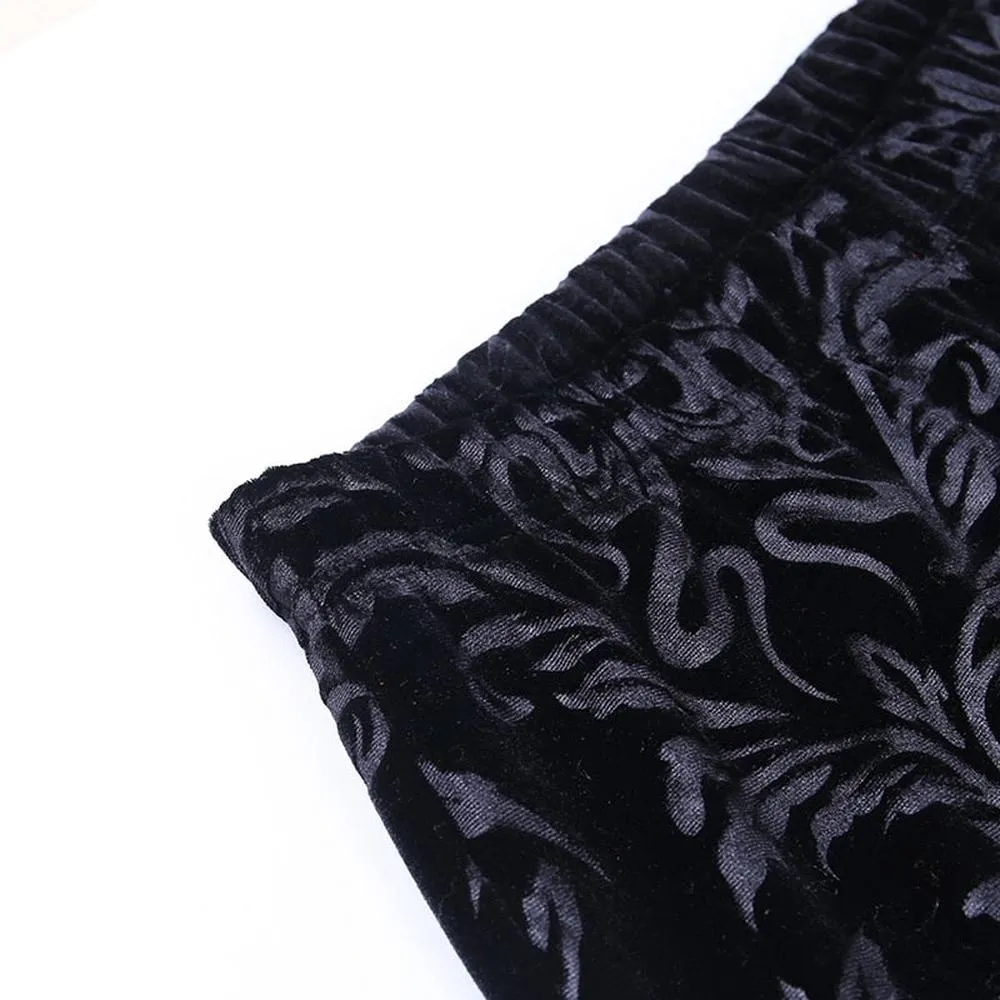Women Retro Gothic Print Black Pants Goth Harajuku High Waist Flared Pants