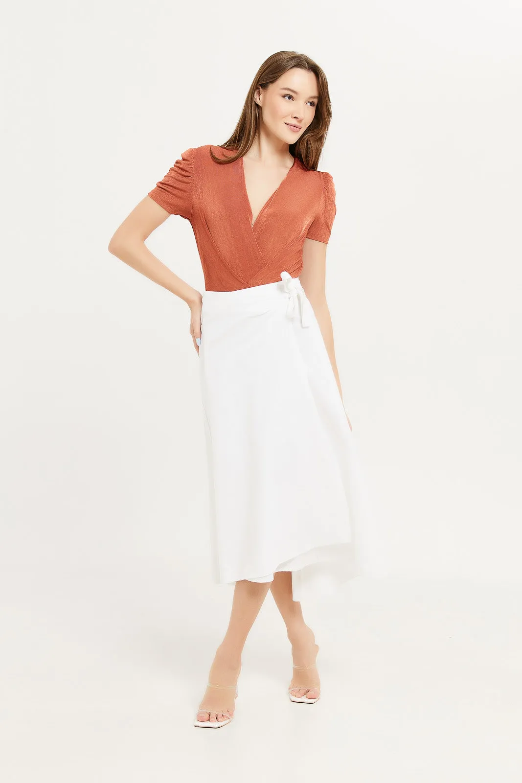 Women White Linen Wrap Skirt
