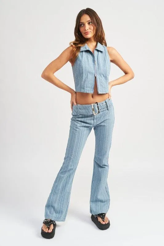 Womens Denim Blue Low Rise Flared Jeans