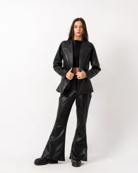 Women's Pure Leather Blazer Set in Black - Stylish & Elegant Egyptian Design