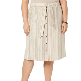 Women's Striped Button-Front Midi Skirt,Beige