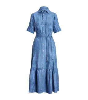 Women's Striped Linen Tiered Shirtdress