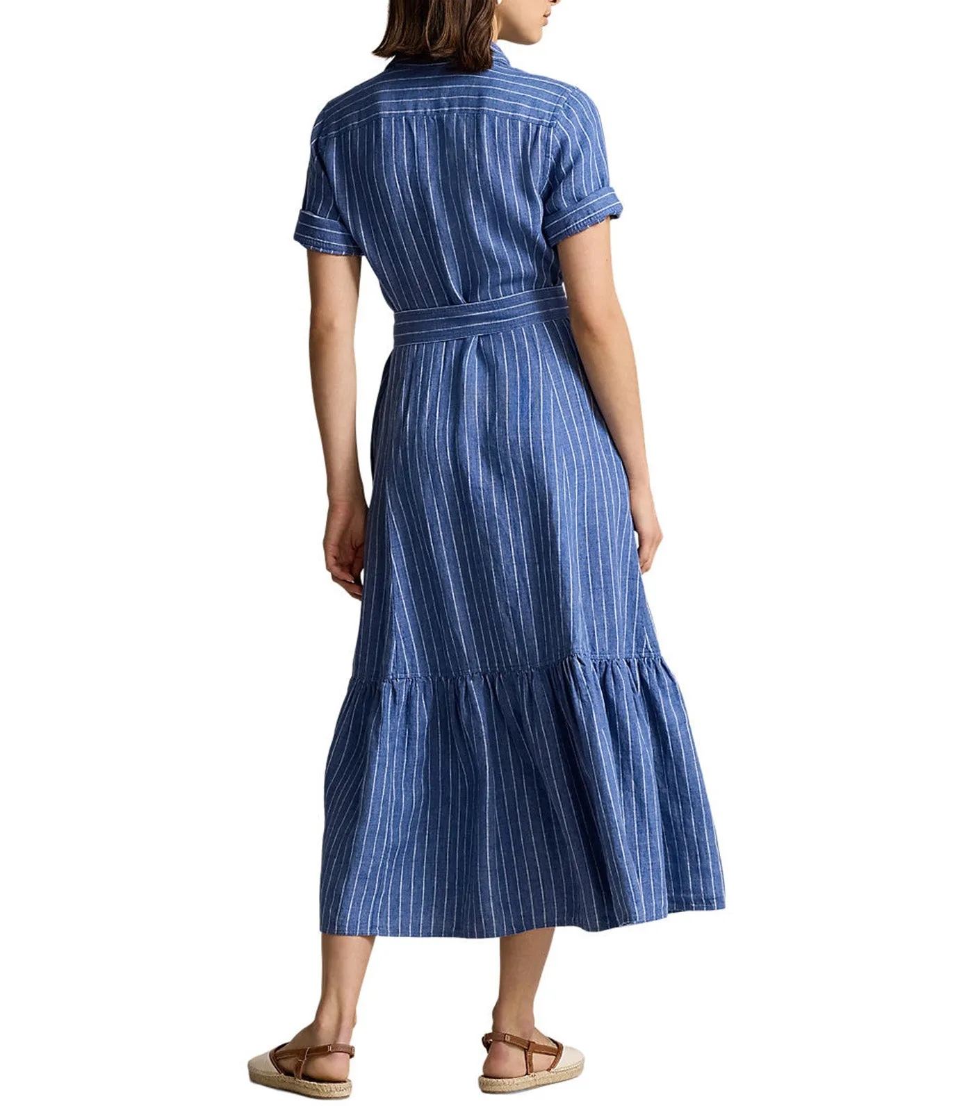 Women's Striped Linen Tiered Shirtdress