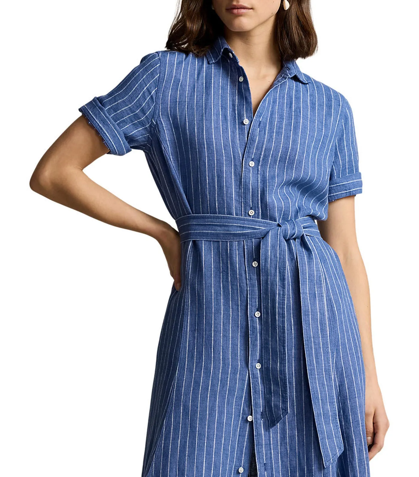Women's Striped Linen Tiered Shirtdress