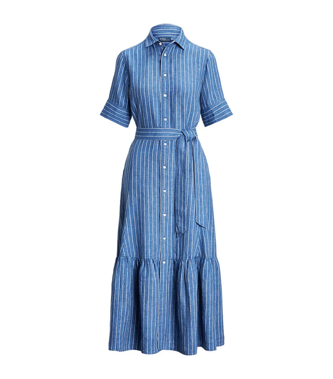 Women's Striped Linen Tiered Shirtdress