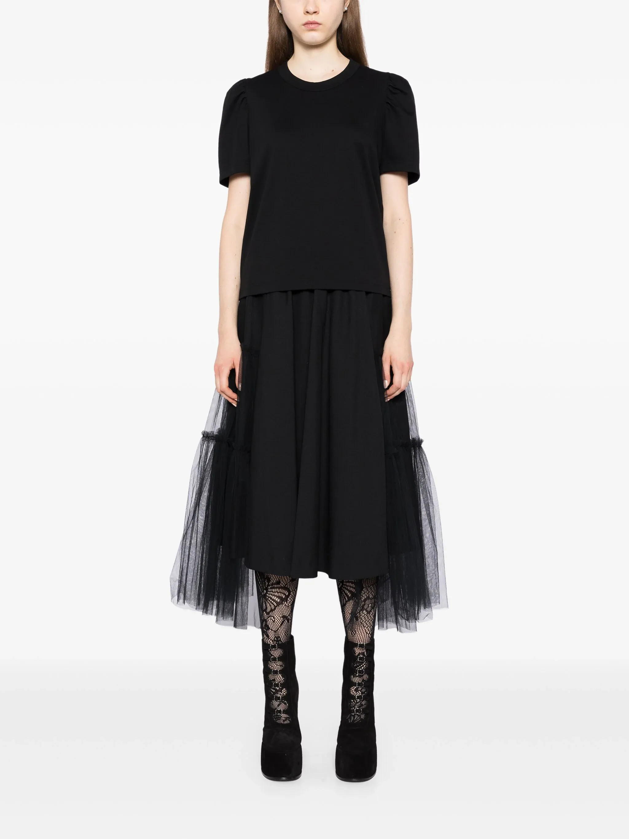Wool Oxford Nylon Tulle Skirt