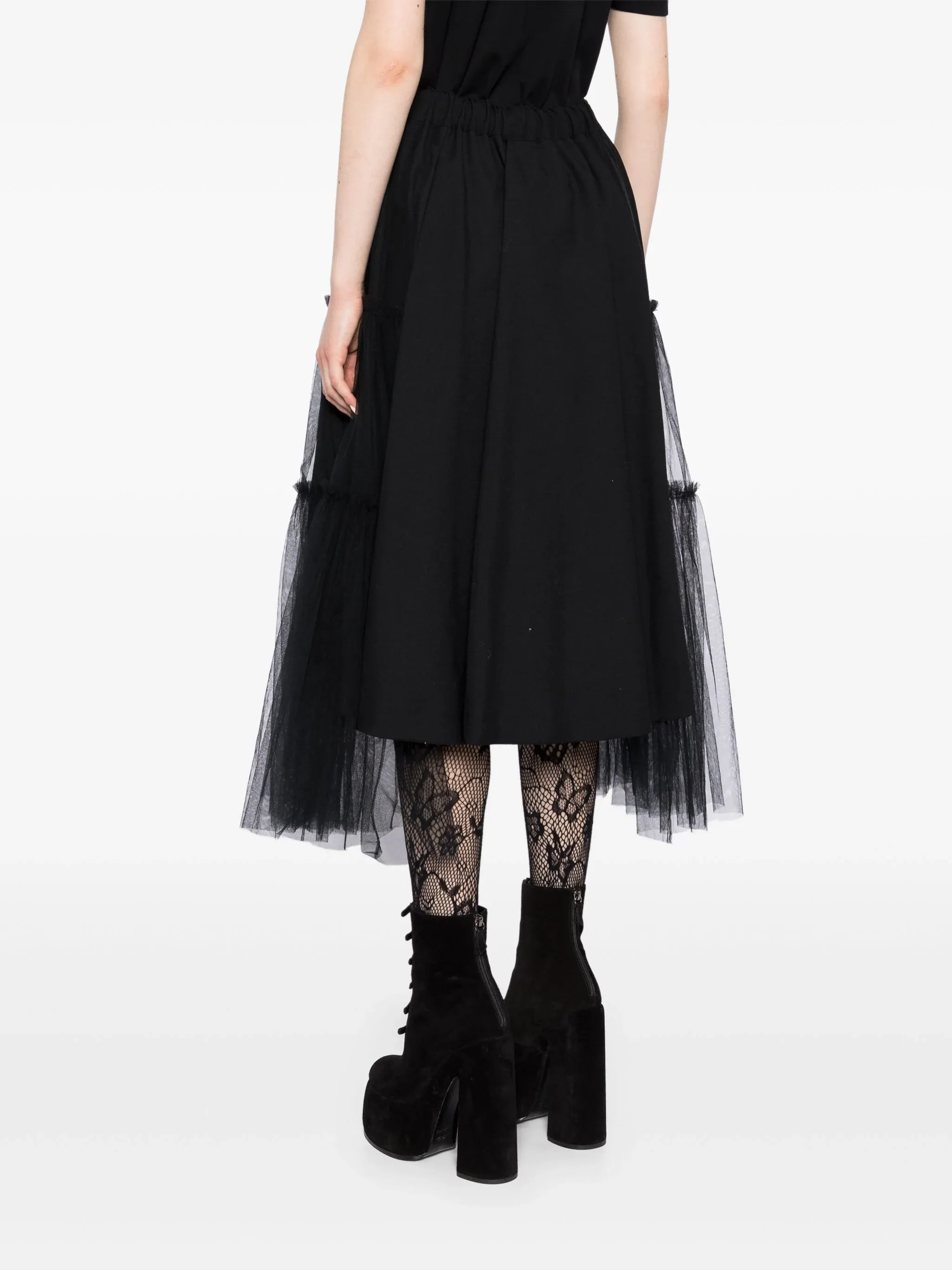Wool Oxford Nylon Tulle Skirt