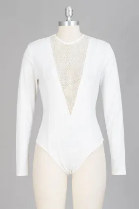 WoWo BD23512X Rhinestone Mesh Inset Bodysuit PlusSize Top