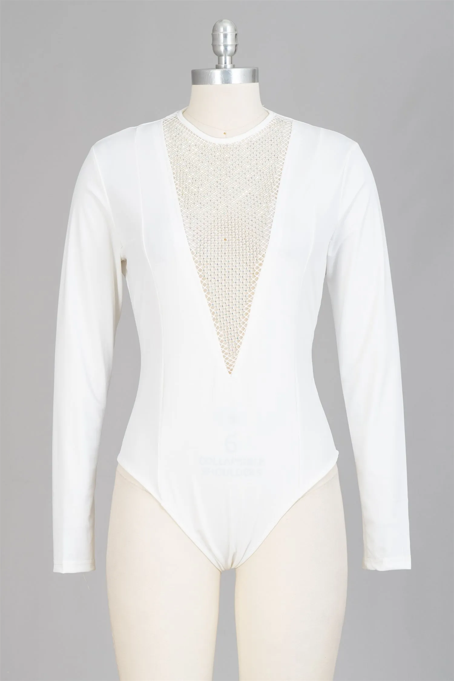 WoWo BD23512X Rhinestone Mesh Inset Bodysuit PlusSize Top