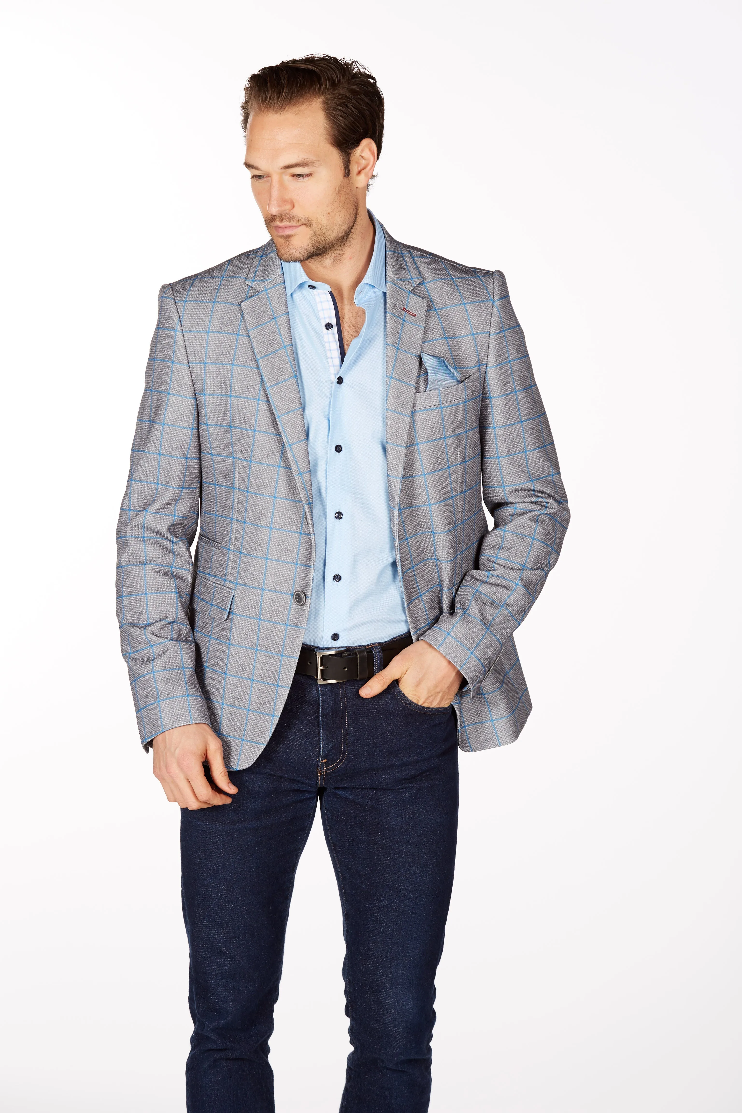 Wrinkle-Resistant Blazer - Slim Fit - Grey/Blue