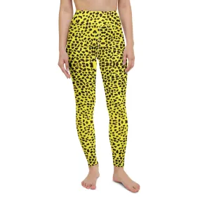 Yellow Cheetah Print Yoga Leggings, Animal Print Women's Long Yoga Tights-Made in USA/EU