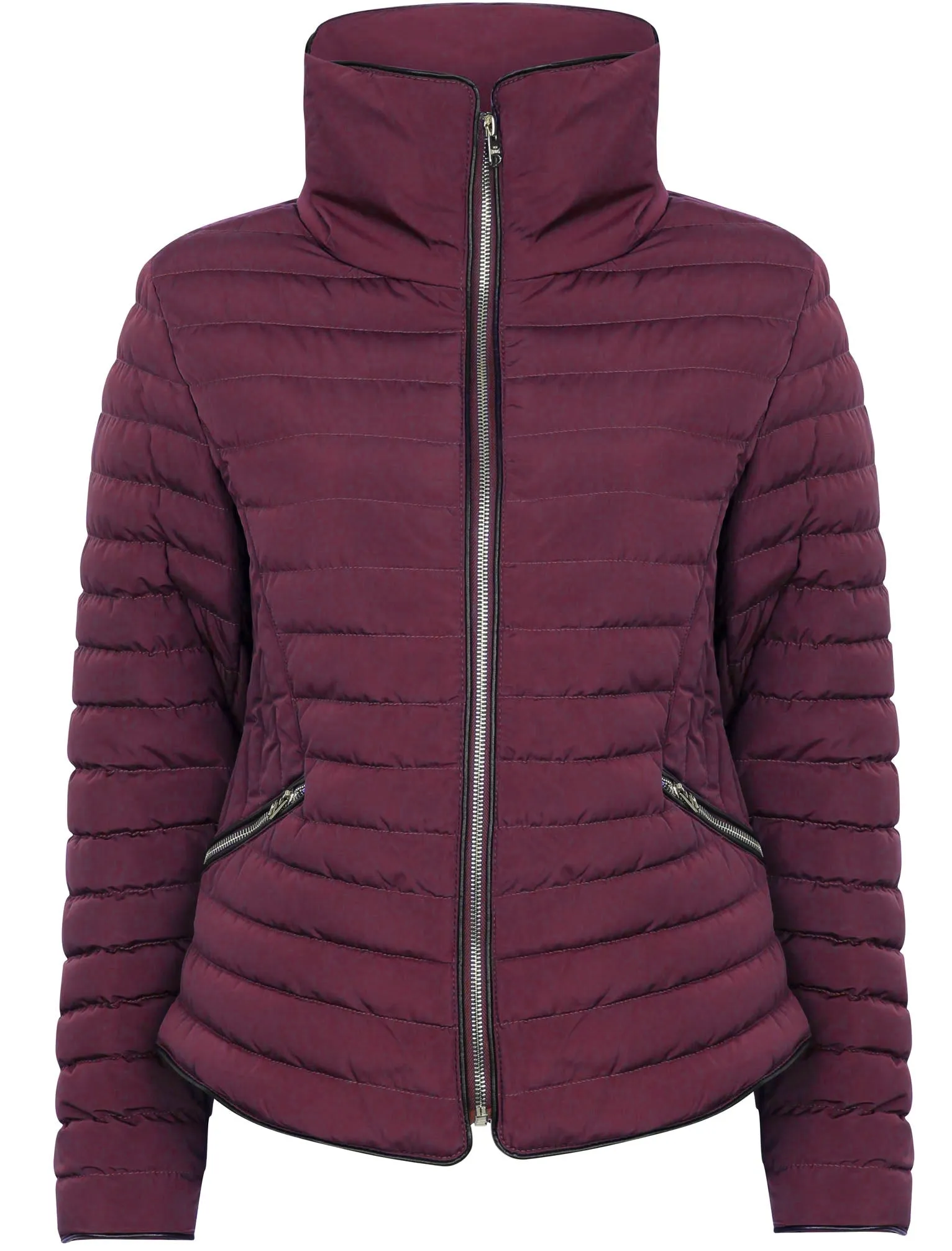 Zelda Funnel Neck Quilted Jacket in Burgundy - Tokyo Laundry